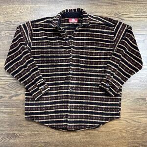 Vintage True Grit Shirt Mens XL Black Stripe Fleece Long Sleeve Button USA